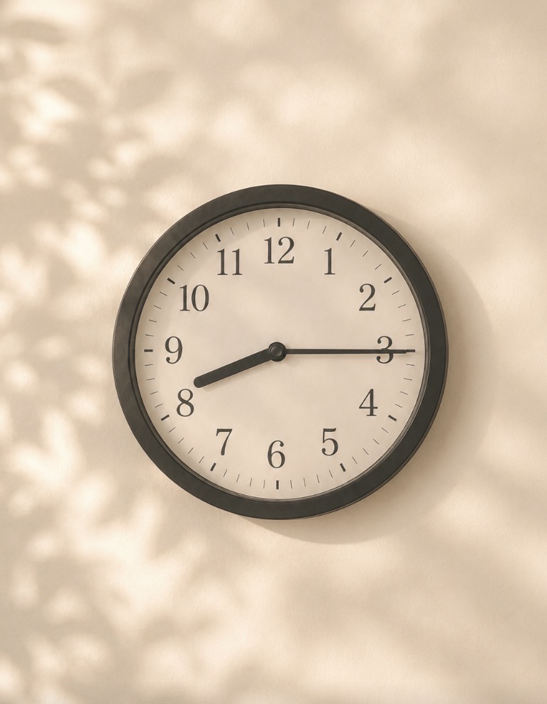 Wall clock with dappled tree shadow