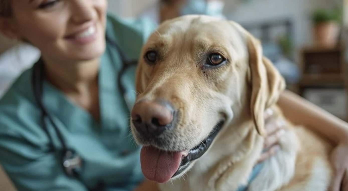 Veterinary technician with a Labrador